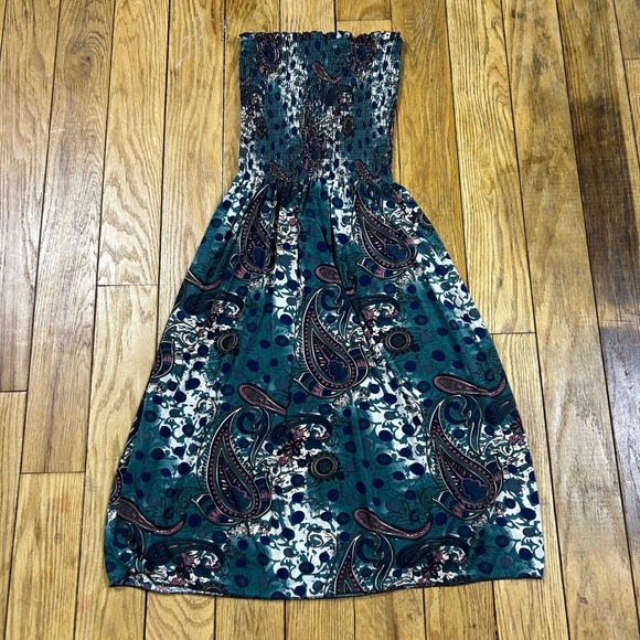 Carnival Fashion Dresses & Skirts - Carnival Fashion Boho Paisley Smocked Strapless Maxi Dress Teal Blue